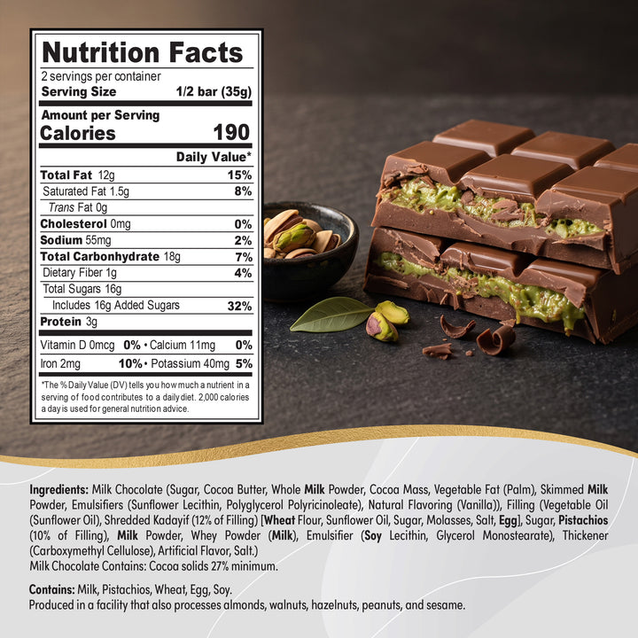 Eastanbul Dubai Chocolate, Mini Milk Dubai Chocolate Bar Pistachio, 2.5 oz
