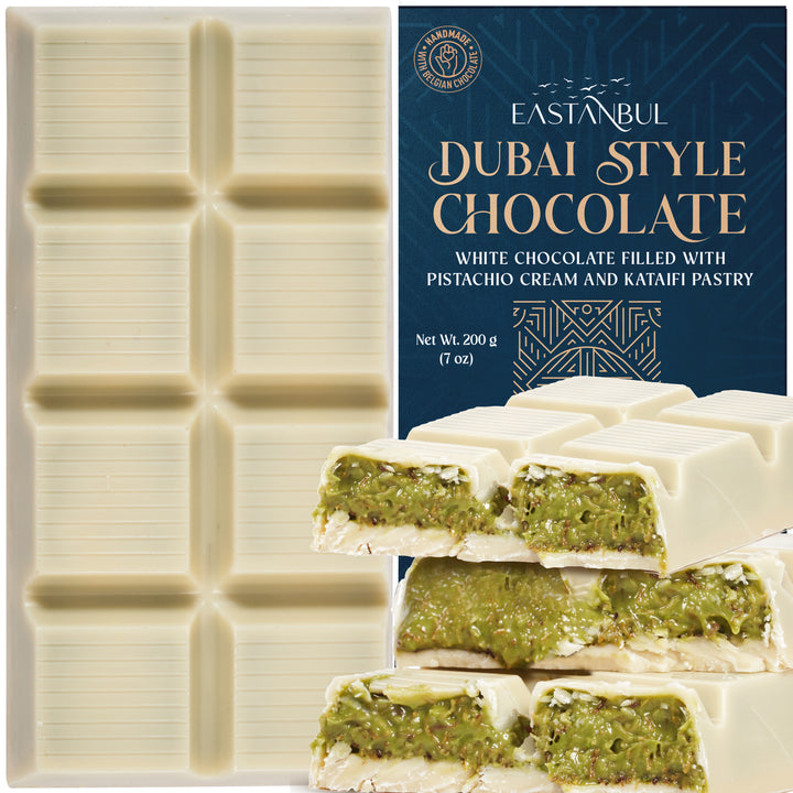 Eastanbul Dubai Chocolate Bar Pistachio, White Dubai Chocolate, 7oz