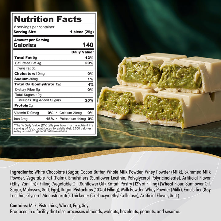 Eastanbul Dubai Chocolate Bar Pistachio, White Dubai Chocolate, 7oz