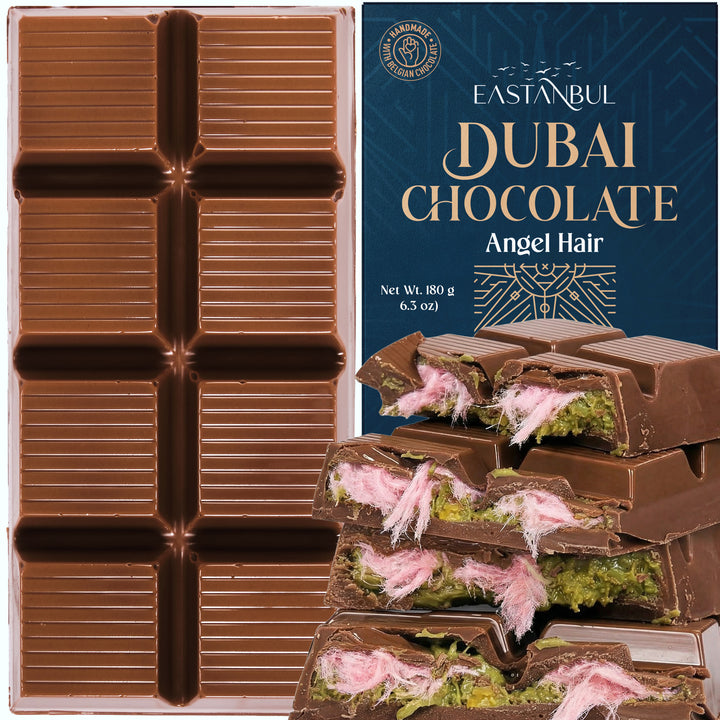 Eastanbul Angel Hair Dubai Chocolate Bar, Turkish Cotton Candy Dessert, 6.3oz
