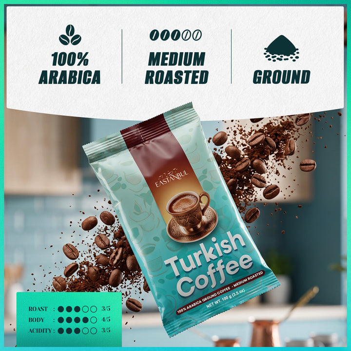 Eastanbul Turkish Coffee, 100% Arabica Medium Roast Ground Coffee, 3.5oz